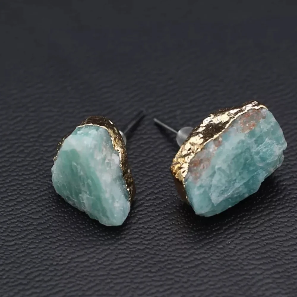 Rough Semi Precious Stone Quartz Stud Earrings
